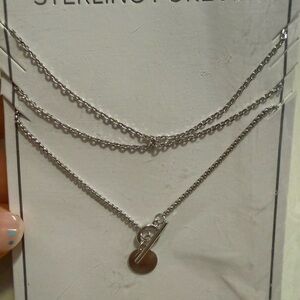 925 Sterling Silver Layered Toggle Necklace - Silver rhodium plated